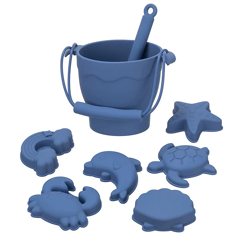 TYRY.HU 8Pcs/Set Children Toys Silicone Beach Toy Set with Bucket and Six Accessories Fun Outdoor Play Sand for Kids
