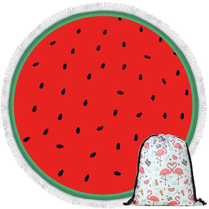 Watermelon Summer round Beach Towels with Drawstring Storage Bag Sports Bath Shower Towels Yoga Mat with Tassels Toalla Playa