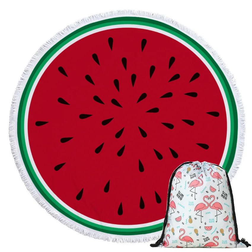 Watermelon Summer round Beach Towels with Drawstring Storage Bag Sports Bath Shower Towels Yoga Mat with Tassels Toalla Playa