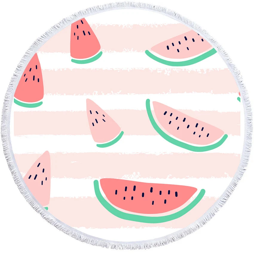 Watermelon Summer round Beach Towels with Drawstring Storage Bag Sports Bath Shower Towels Yoga Mat with Tassels Toalla Playa