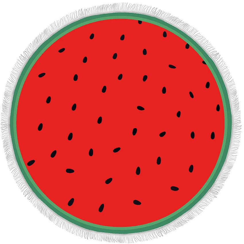 Watermelon Summer round Beach Towels with Drawstring Storage Bag Sports Bath Shower Towels Yoga Mat with Tassels Toalla Playa