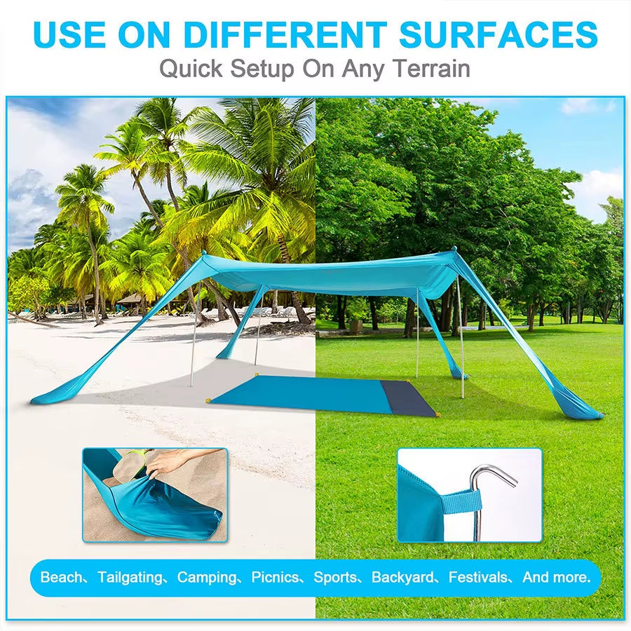 Family Beach Awning Ultralight Sunshade Tent Outdoor Portable UV Beach Shade Cover Waterproof Beach Shade Membrane