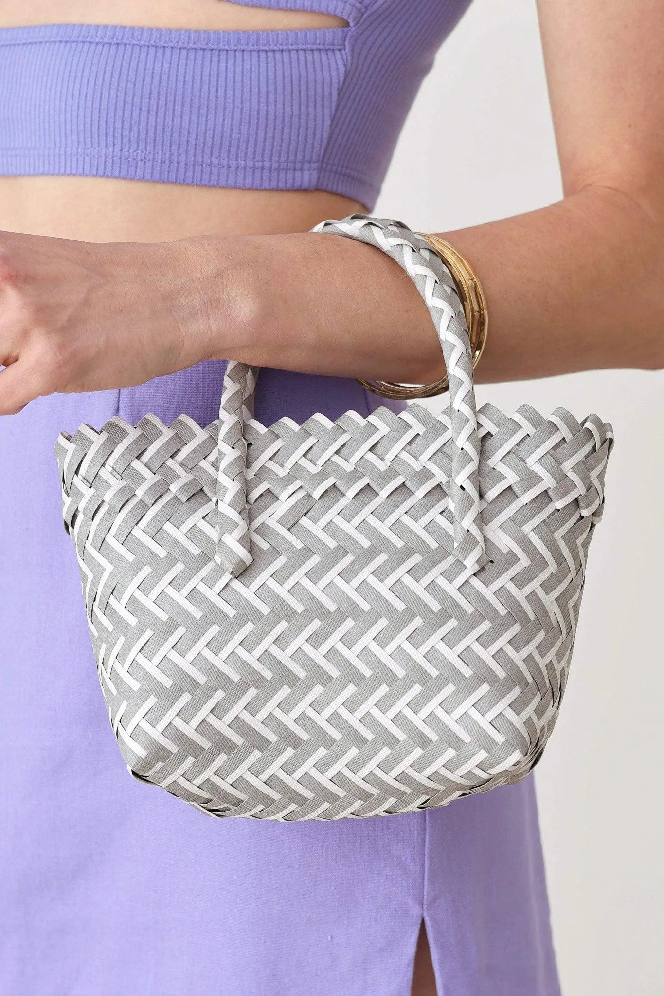 Basket Wave Woven Beach Tote Bag / Bundle of 3 Pcs