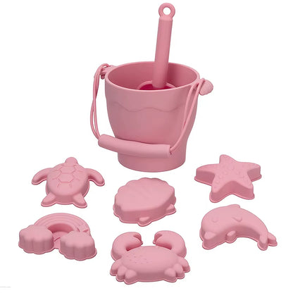 TYRY.HU 8Pcs/Set Children Toys Silicone Beach Toy Set with Bucket and Six Accessories Fun Outdoor Play Sand for Kids