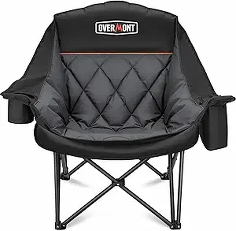 Oversized XL Camping Chair for Adults - 450Lbs Support Heavy-Duty Padded Folding Chair with Side Pocket Cup Holder Cooling Bag