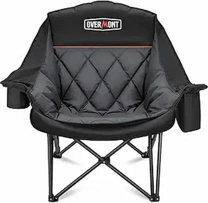 Oversized XL Camping Chair for Adults - 450Lbs Support Heavy-Duty Padded Folding Chair with Side Pocket Cup Holder Cooling Bag