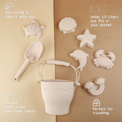TYRY.HU 8Pcs/Set Children Toys Silicone Beach Toy Set with Bucket and Six Accessories Fun Outdoor Play Sand for Kids