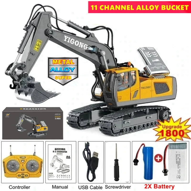 Remote Control Excavator 4X4 Alloy Dump Truck Bulldozer Radio Model RC Car Construction Vehicle Toy Children Kids Gifts