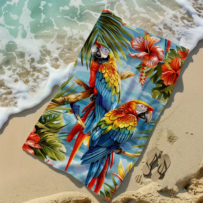 Tropical Paradise Beach Towel: Parrots & Flowers for Summer Fun Suitable for Towels, Bath Towels, Beach Towels