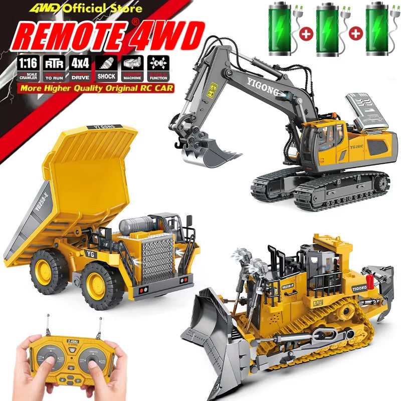 Remote Control Excavator 4X4 Alloy Dump Truck Bulldozer Radio Model RC Car Construction Vehicle Toy Children Kids Gifts