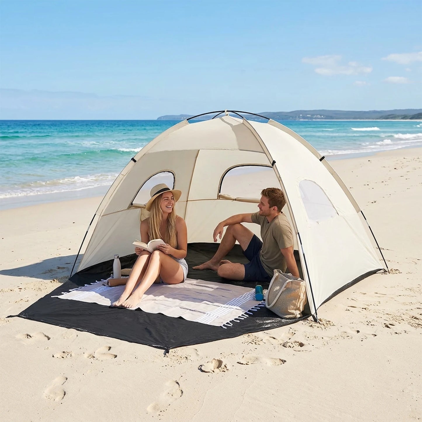 Portable Pop-Up Beach Tent for Couples Outdoor Sunshade Ideal for Spring Break Picnics and Beach Dates