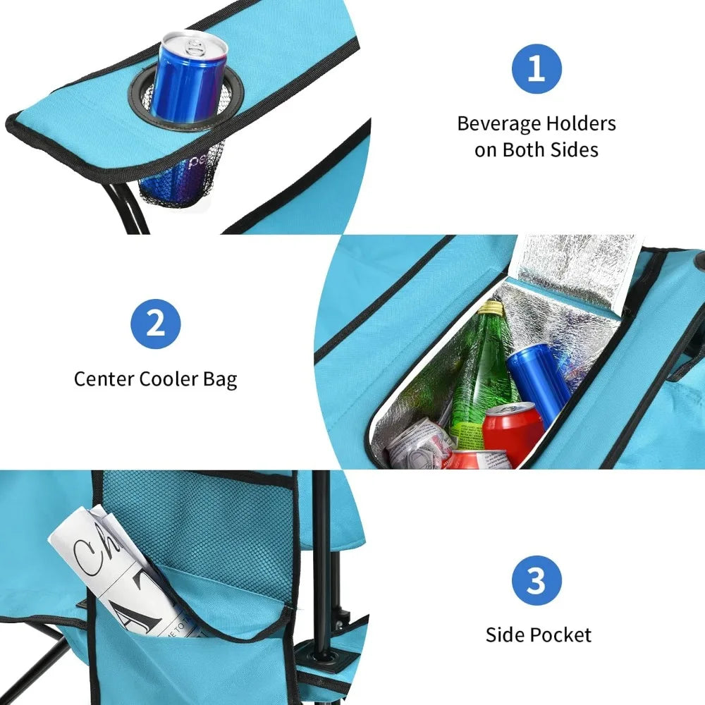 Double Camping Chair with Umbrella, Folding Loveseat Chairs W/Canopy Shade, Carrying Bag, Table, Cup Holder, Portable Beach Cha
