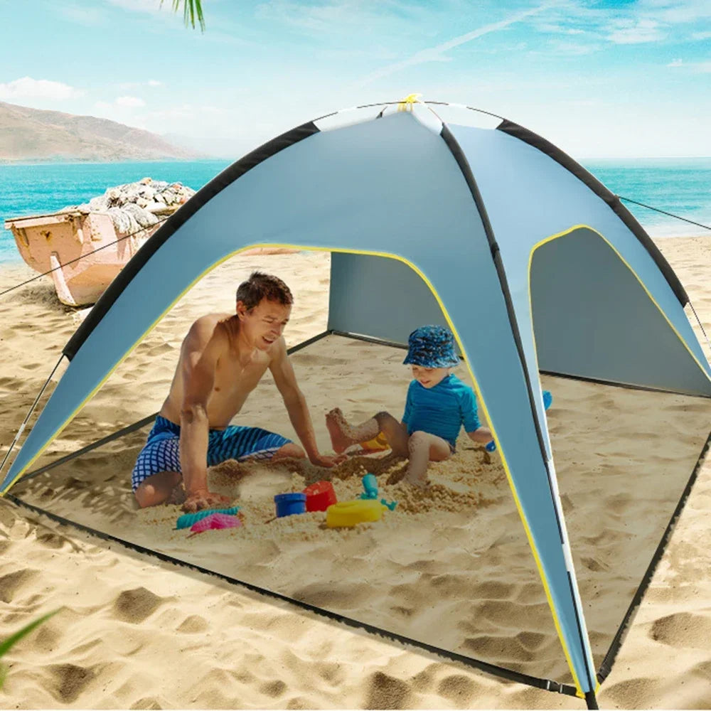 Pop-Up Beach Tent Awning Umbrella for Beach 2-3 Person Beach Hut Tent Sunshade Portable Pop-Up Beach Tents Outdoor Beach Hut