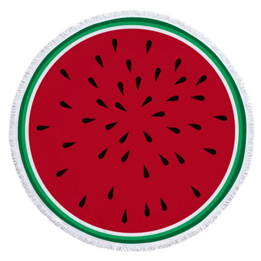 Watermelon Summer round Beach Towels with Drawstring Storage Bag Sports Bath Shower Towels Yoga Mat with Tassels Toalla Playa