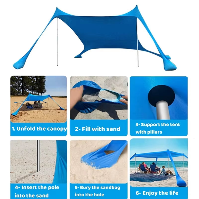 Family Beach Awning Ultralight Sunshade Tent Outdoor Portable UV Beach Shade Cover Waterproof Beach Shade Membrane