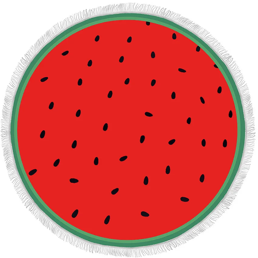 Watermelon Summer round Beach Towels with Drawstring Storage Bag Sports Bath Shower Towels Yoga Mat with Tassels Toalla Playa