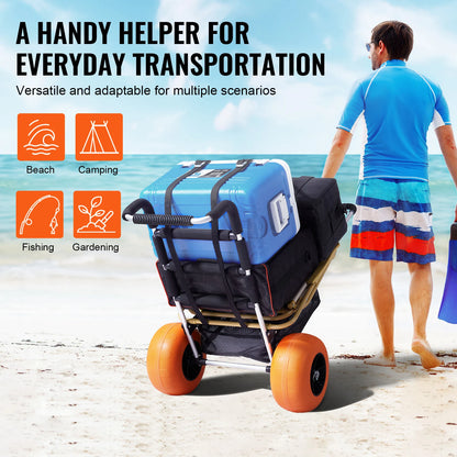 Beach Dolly with Big Wheels for Sand 165LBS Folding Cart with Cargo Deck Solid Wheel Adjustable Height Cart for Beach