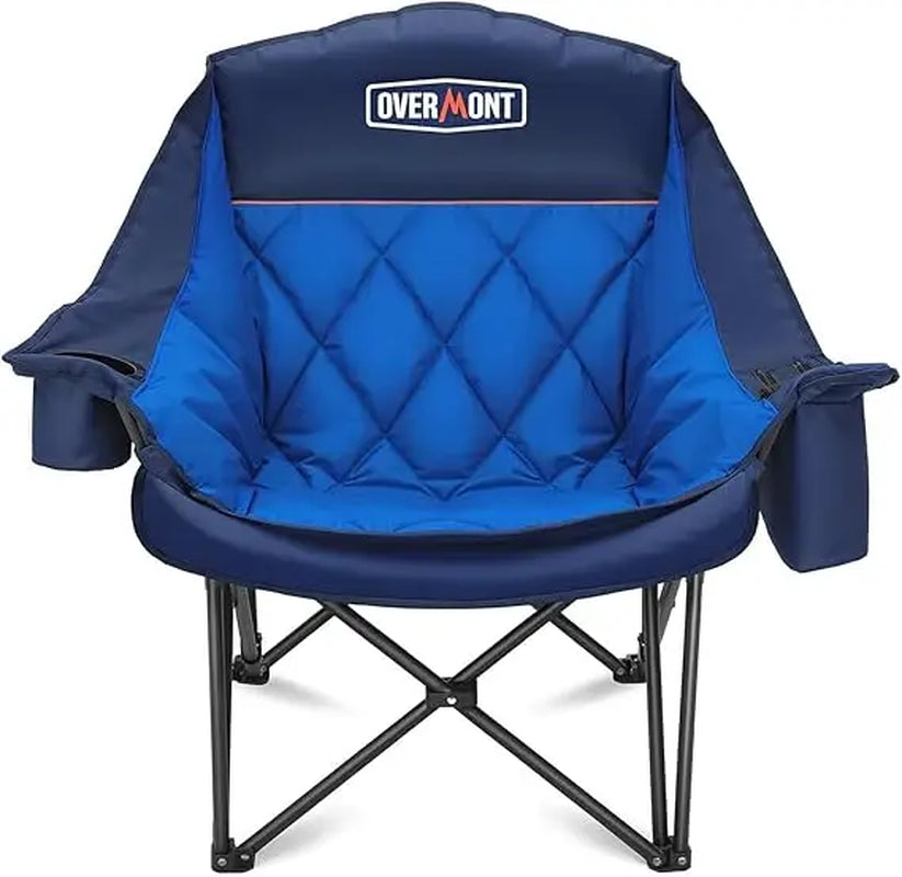 Oversized XL Camping Chair for Adults - 450Lbs Support Heavy-Duty Padded Folding Chair with Side Pocket Cup Holder Cooling Bag