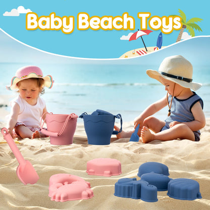TYRY.HU 8Pcs/Set Children Toys Silicone Beach Toy Set with Bucket and Six Accessories Fun Outdoor Play Sand for Kids