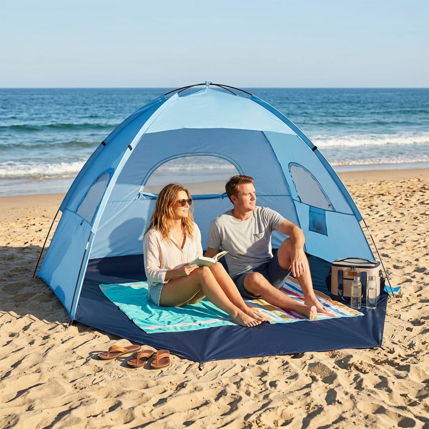 Portable Pop-Up Beach Tent for Couples Outdoor Sunshade Ideal for Spring Break Picnics and Beach Dates